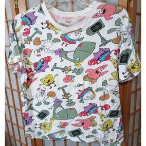 Nickelodeon SpongeBob Characters T-Shirt Large 2019 White Graphic Tee